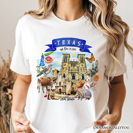 Artistic Texas State Themes and Landmarks T-Shirt, Tee for History and Travel Lovers