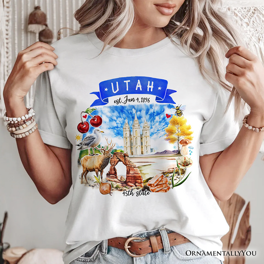 Artistic Utah State Themes and Landmarks T-Shirt, Tee for History and Travel Lovers