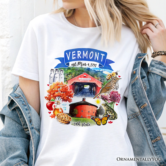 Artistic Vermont State Themes and Landmarks T-Shirt, Tee for History and Travel Lovers