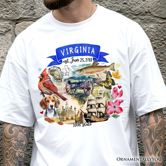 Artistic Virginia State Themes and Landmarks T-Shirt, Tee for History and Travel Lovers