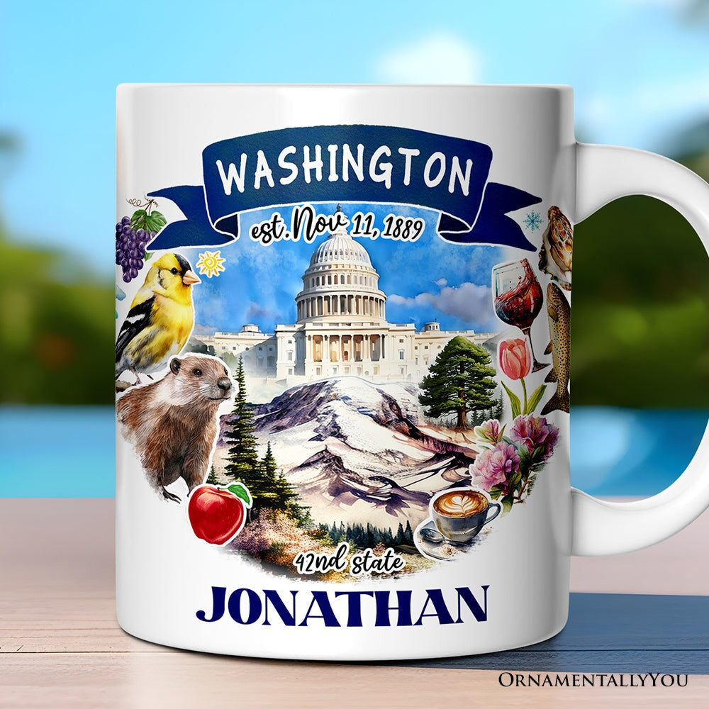 Artistic Washington State Themes and Landmarks Personalized Mug With Custom Name