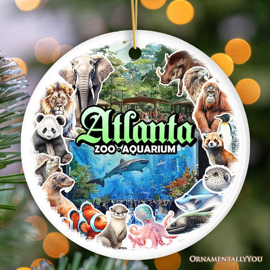 Atlanta Georgia Aquarium and Zoo Watercolor Art Ornament, City Souvenir Gift with Animals and Sea Creatures
