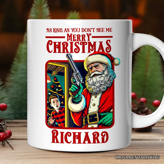 Bad Retro Santa Christmas Personalized Mug, Holiday Humor Gift with Custom Name