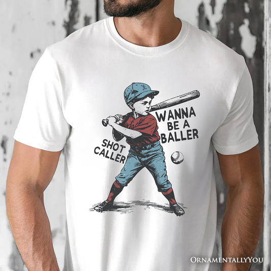 Baseball Retro T-Shirt Wanna Be a Baller, Vintage White and Natural Tee