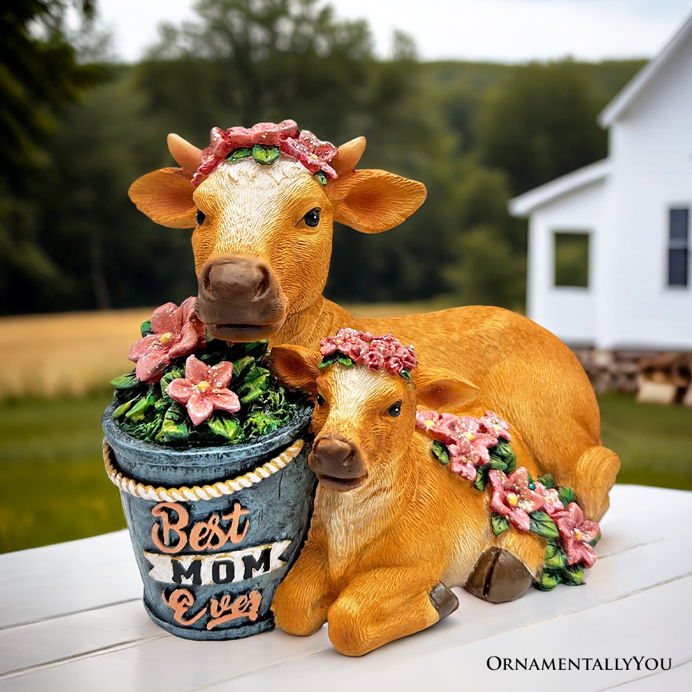 Best Mom Cow and Calf Charming Figurine, 6" Keepsake Jersey Statue and Motherās Day Gift