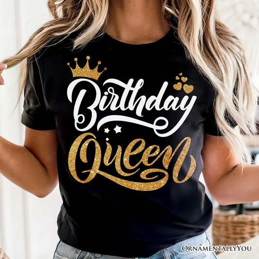 Birthday Queen T-Shirt, Black Glam Party Tee for Stylish Women