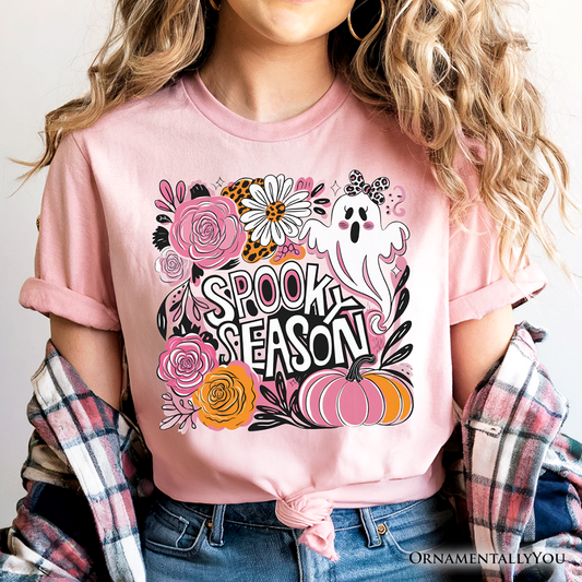 Boho Spooky Season Ghost T-Shirt, Cute Halloween Tee with Fall Pumpkins