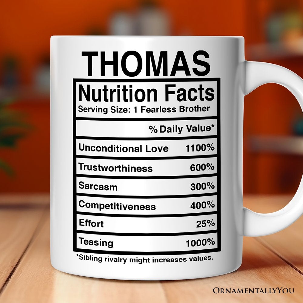 Brother Nutrition Facts Personalized Mug, Birthday Gift With Custom Names and Percentages