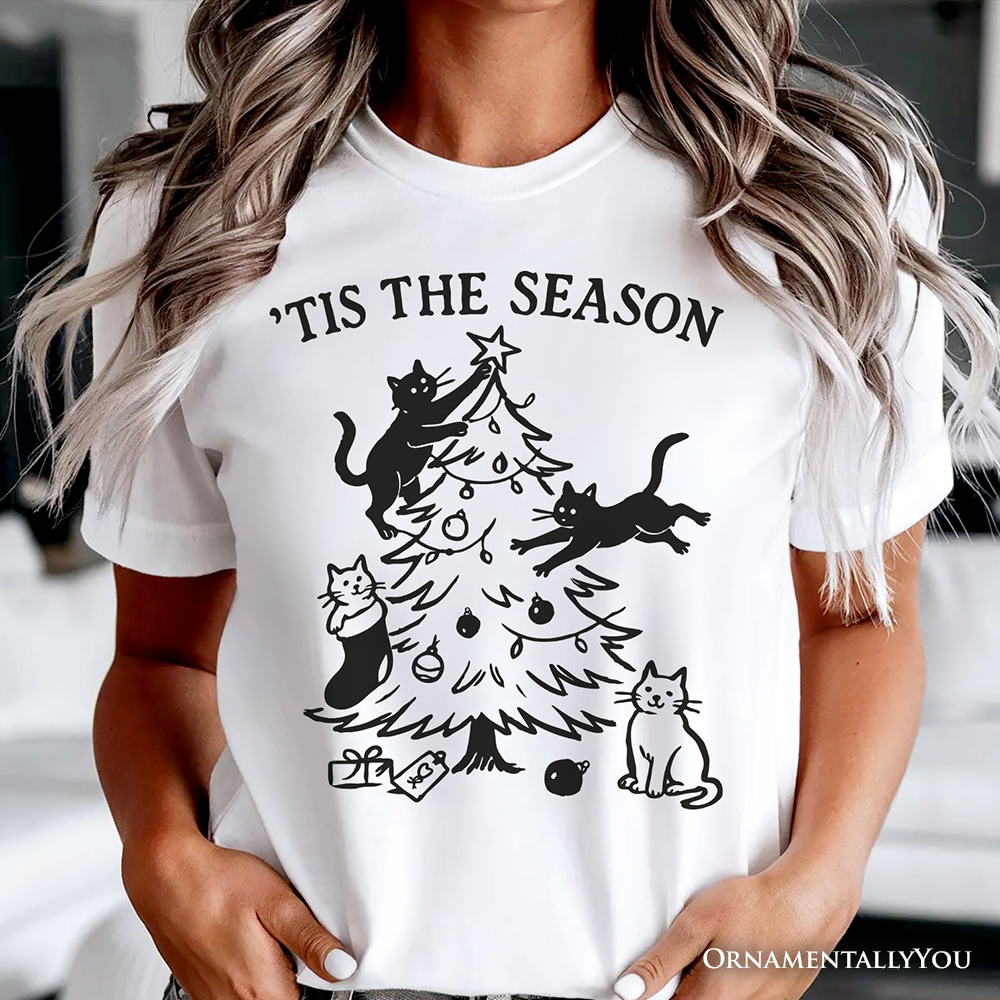 Christmas Tree Killer Cats T‑Shirt, Tis the Season Funny Holiday Tee