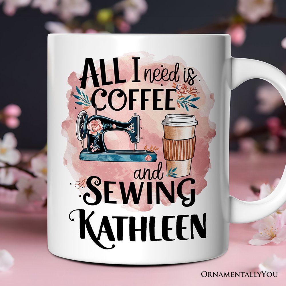 Coffee and Sewing Personalized Mug, Seamstress Gift With Custom Name
