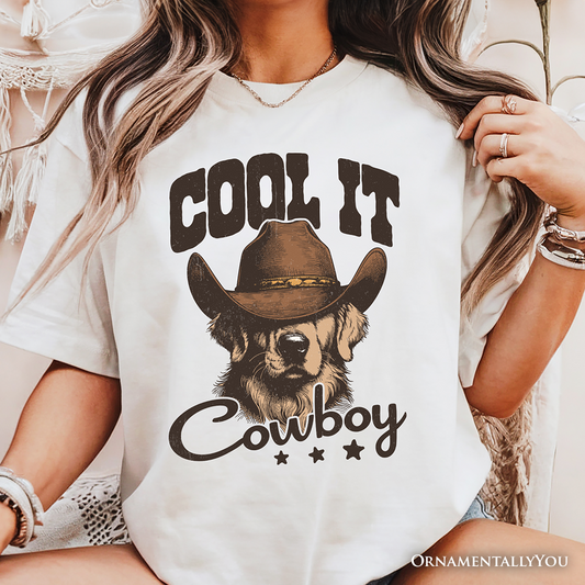 Cool It Cowboy T-Shirt With Western Dog, Retro Golden Retriever White and Natural Tee for Country Lover