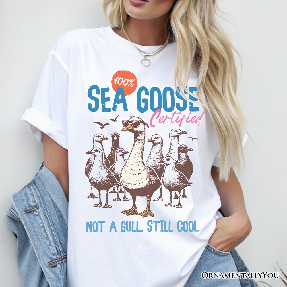 Cool Summer Sea Goose Certified T-Shirt, Funny Retro White and Natural Tee for Beach Lovers