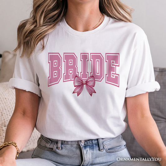 Coquette Bride T-Shirt, Pink Bow White Tee for Stylish Brides