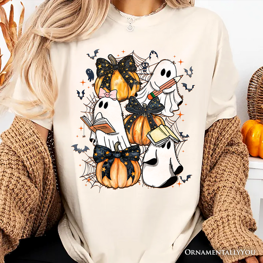 Cute Ghost Teacher Halloween T-Shirt, Retro Boo Spooky School Tee