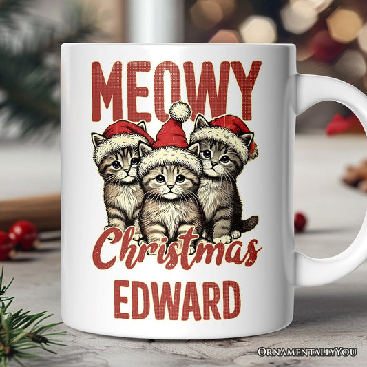 Cute Meowy Christmas Personalized Mug, Baby Cat Lover Gift with Custom Name