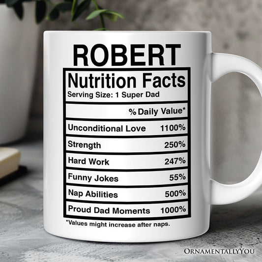 Dad Nutrition Facts Personalized Mug, Birthday Gift With Custom Names and Percentages