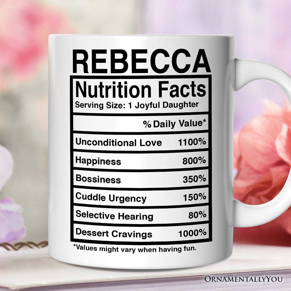 Daughter Nutrition Facts Personalized Mug, Birthday Gift With Custom Names and Percentages