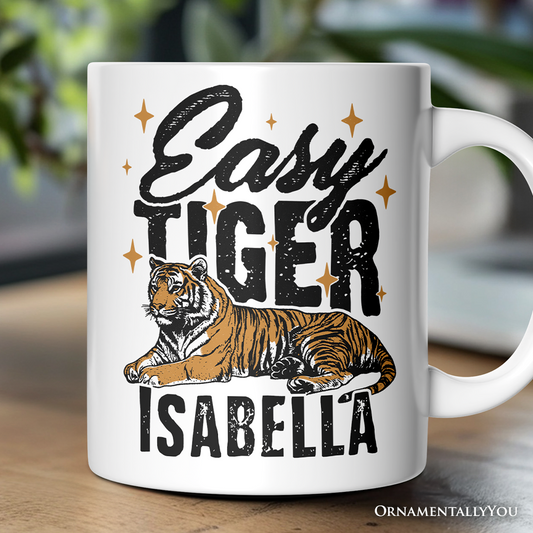Easy Tiger Personalized Mug, Vintage Wild Animal Retro Grunge Gift With Custom Name