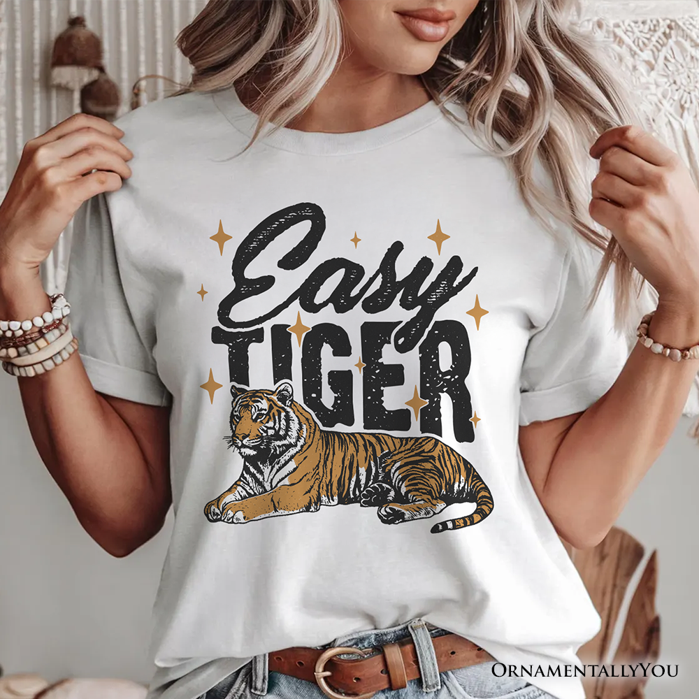 Easy Tiger Retro Grunge T-Shirt, Vintage White and Natural Tee With Wild Animal