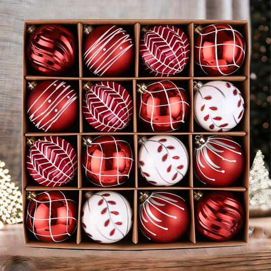 Festive Christmas Ball Set, 16 Ornaments with Varied and Refined Red Colors Packaged