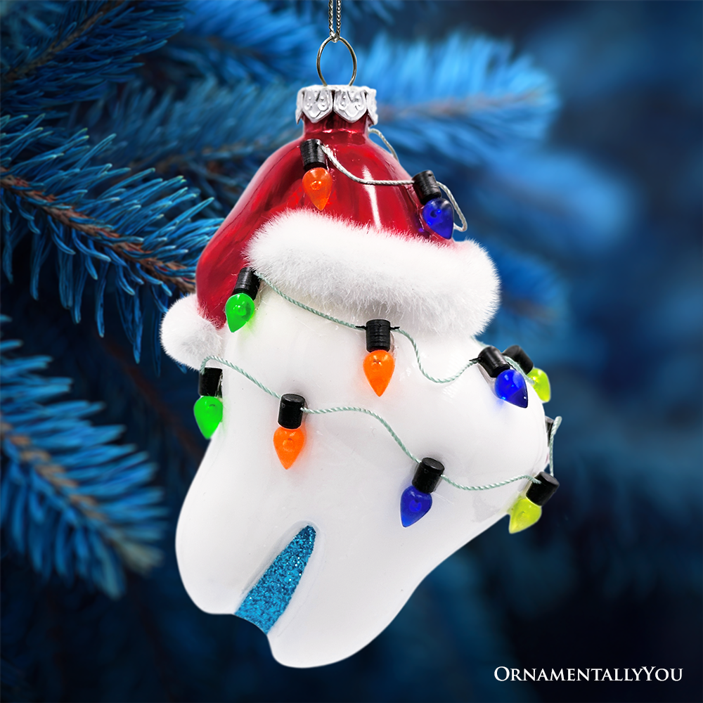 Festive Tooth Glass Christmas Ornament, Dentist Gift and Decor