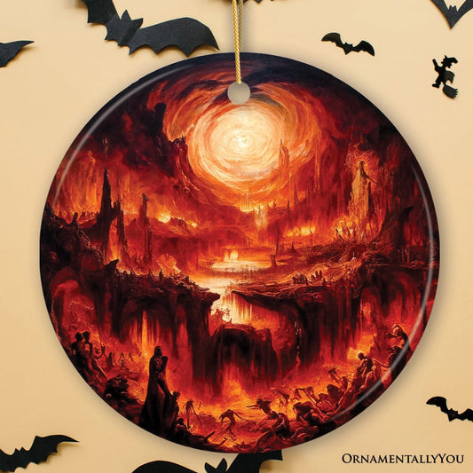 Fiery Hellscape Dante's Inferno Ceramic Ornament, Painting Halloween Gift And Decor