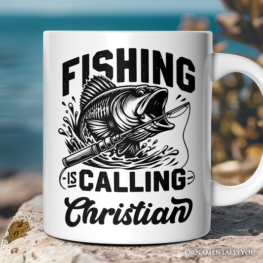 Fishing Is Calling Personalized Mug, Outdoor Dad Gift with Custom Name
