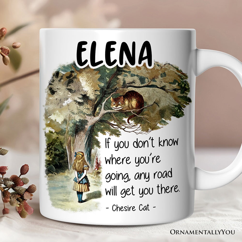 Getting Lost Cheshire Cat Quote Personalized Mug, Vintage Alice's Adventures in Wonderland