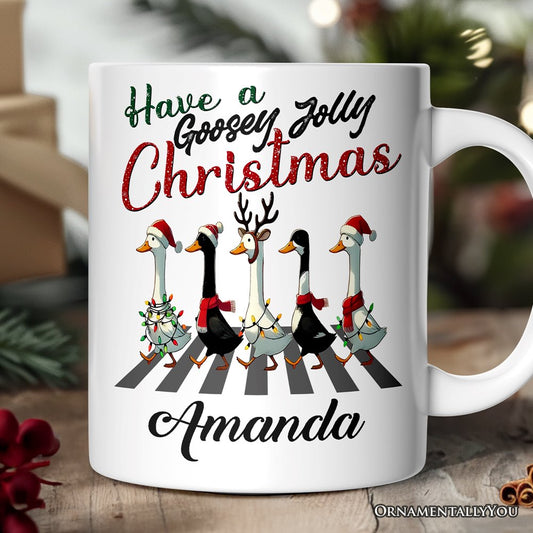 Goosey Jolly Christmas Personalized Mug, Funny Farm Lover Gift with Custom Name