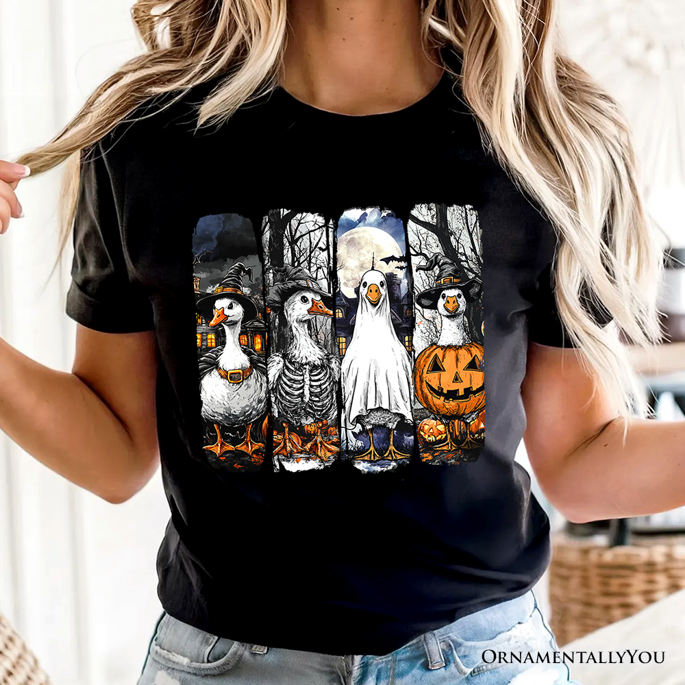 Halloween Goose in Costume T-Shirt, Spooky Fall Geese Tee for Bird Enjoyers
