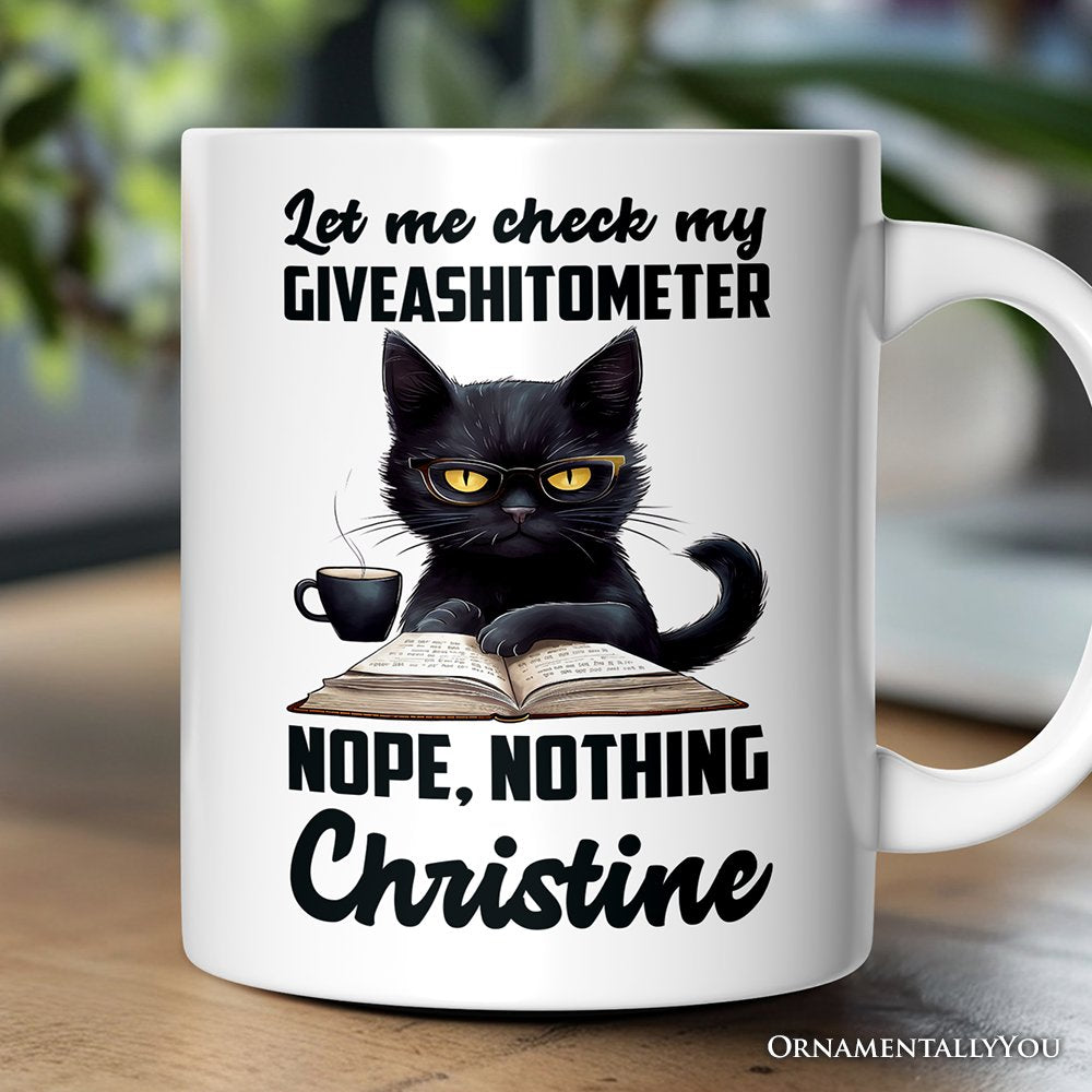 I Could Not Care Less Cat Personalized Mug, Sarcastic Black Cat Gift With Custom Name