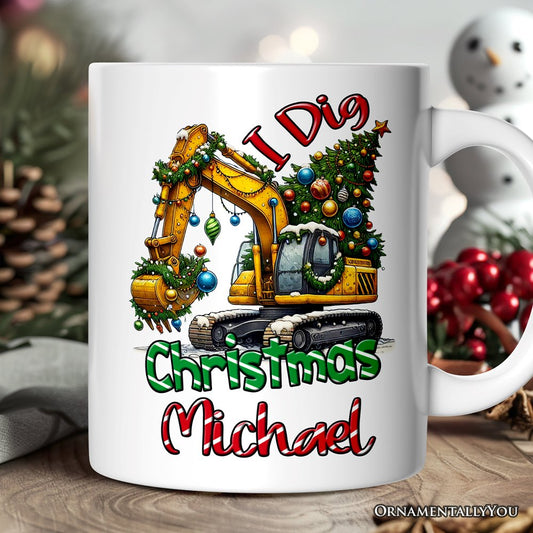 I Dig Christmas Personalized Mug, Christmas Kids Excavator Gifts with Custom Name