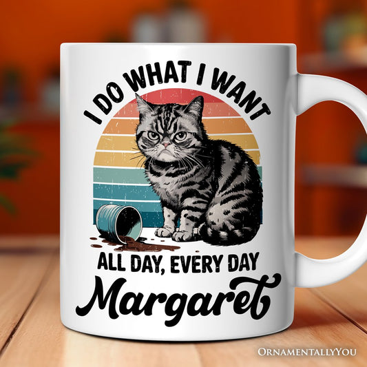 I Do What I Want Cat Personalized Mug, Retro Sarcastic Cat Lover Gift With Custom Name