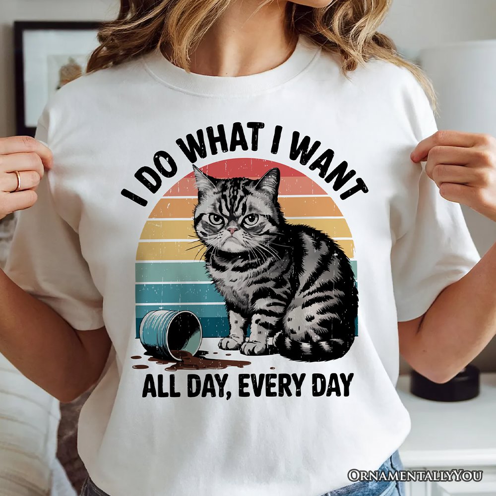 I Do What I Want Cat Retro T-Shirt, Unisex Sarcastic White Tee for Cat Lovers