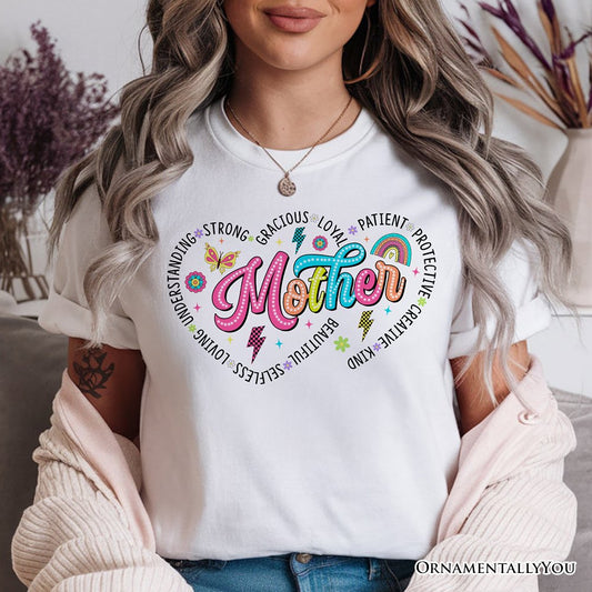 Inspiring Words for Mothers Heart T-Shirt, White Colorful Tee for Strong Women