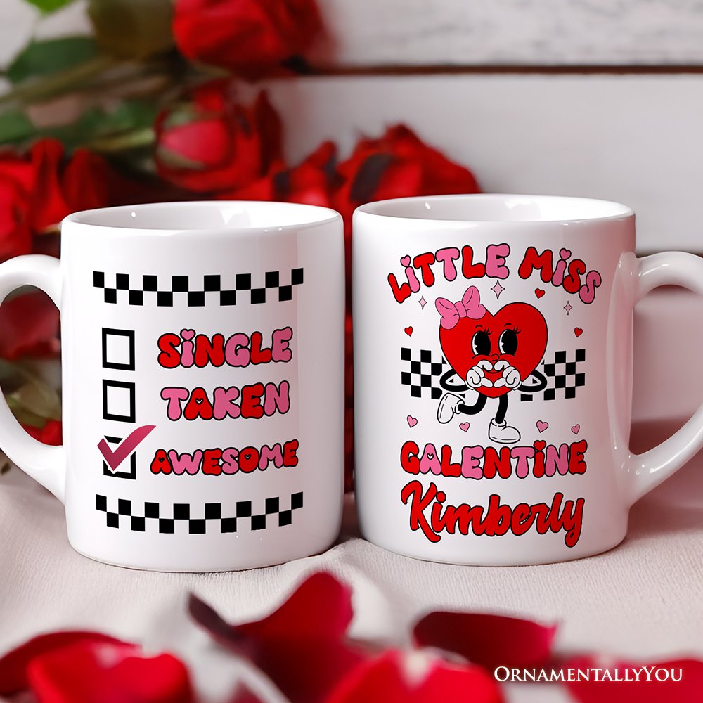 Little Miss Galentine Personalized Mug, Single Women Pink Valentine's Day Gift With Custom Name