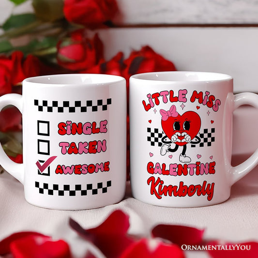 Little Miss Galentine Personalized Mug, Single Women Pink Valentine's Day Gift With Custom Name