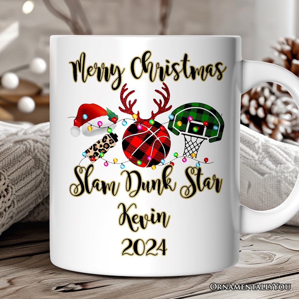 Personalized Mug Basketball Buffalo Plaid Christmas, Team and Coaches Gift