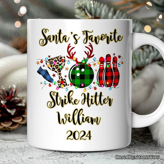 Personalized Mug Bowling Buffalo Plaid Christmas, Ball Pins and Trophy