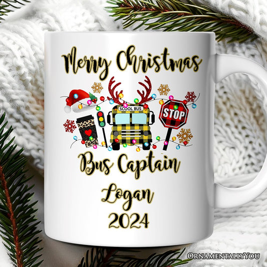 Personalized Mug School Bus Driver Buffalo Plaid Christmas Gift