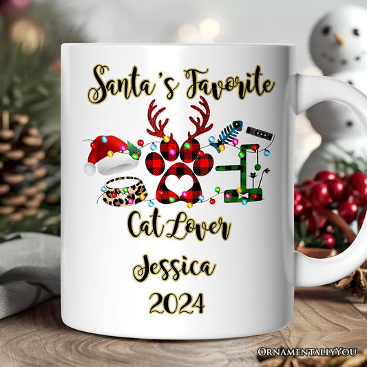 Personalized Mug Cat Buffalo Plaid Christmas, Cat Mom Gift