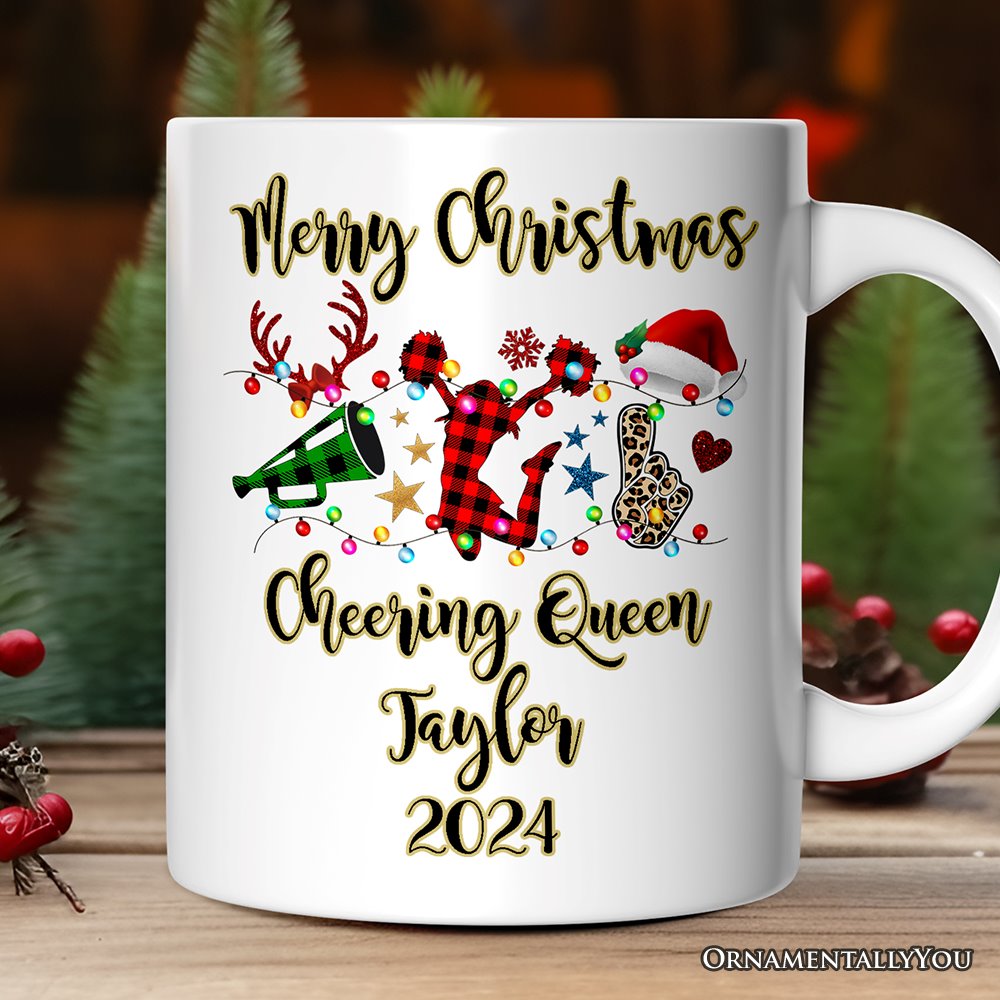 Personalized Mug Cheer Buffalo Plaid Christmas, Cheer Team or Coach Gift