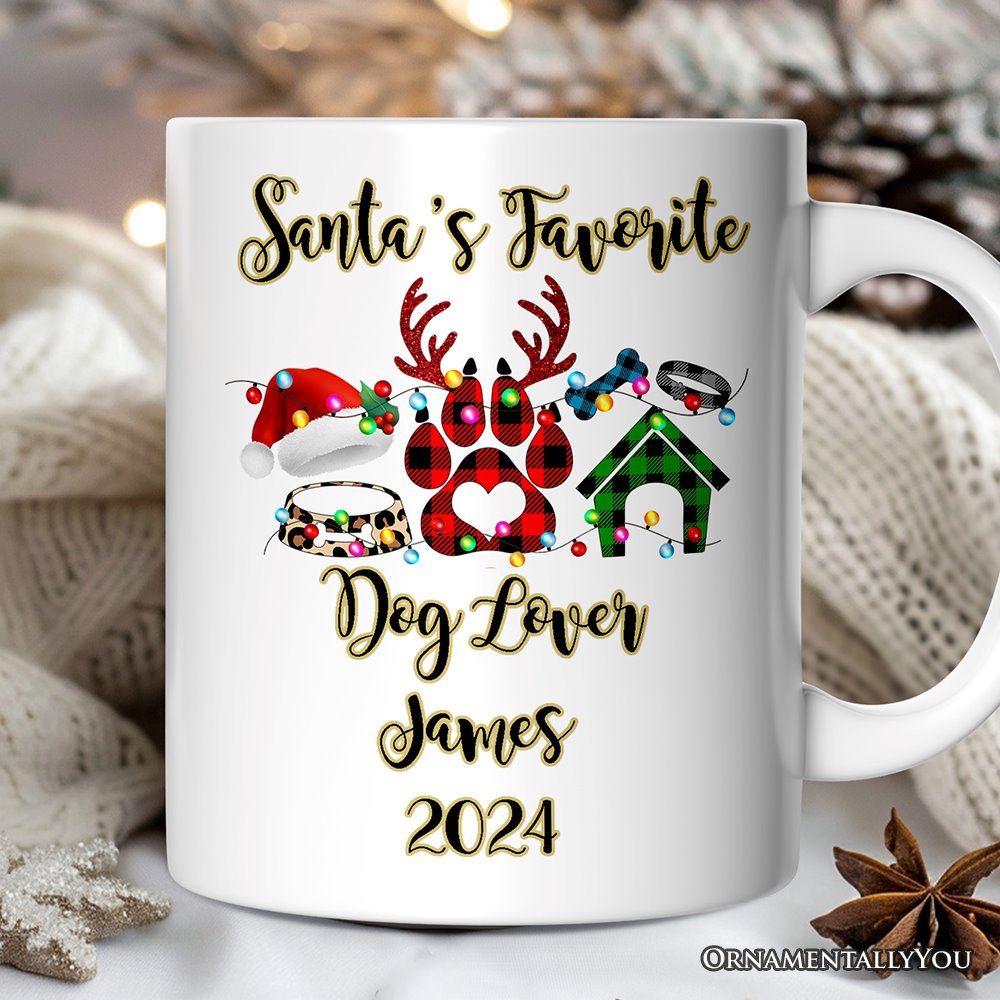 Personalized Mug Dog Buffalo Plaid Christmas, Dog Mom Gift