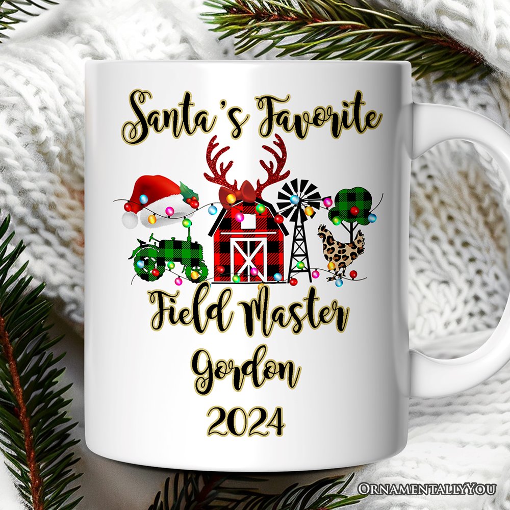Personalized Mug Farm Buffalo Plaid Christmas, Farmhouse Gift