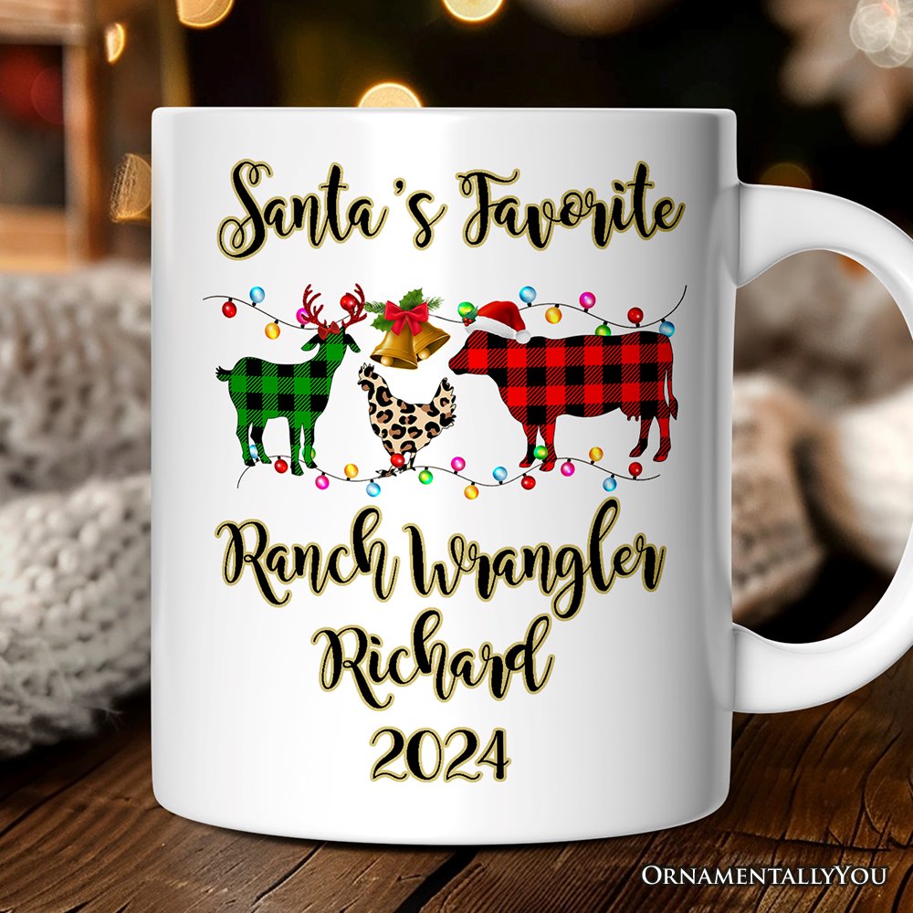 Personalized Mug Farm Animal Buffalo Plaid Christmas, Farmhouse Gift