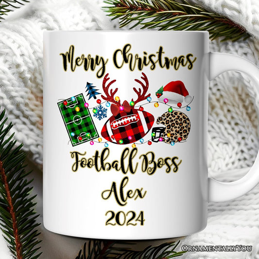 Personalized Mug Football Buffalo Plaid Christmas, Team and Coaches Gift