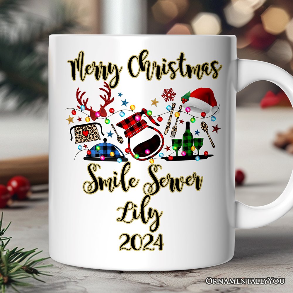 Personalized Mug Waitress Buffalo Plaid Christmas Gift