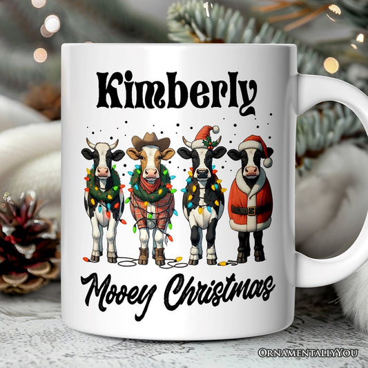 Mooey Christmas Personalized Mug, Cow Lover Gift with Custom Name