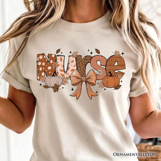 Nurse Coquette Autumn T-Shirt, Cozy Fall Pumpkins Tee for Healthcare Heroes