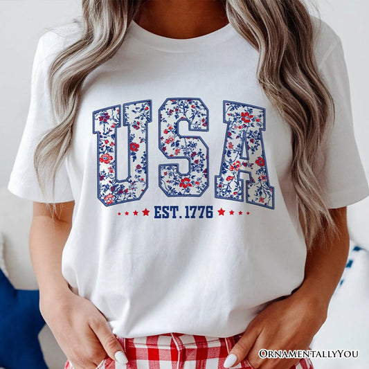 Patriotic USA Floral T-Shirt, 1776 Independence Day Tee